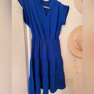 Monteau V-Neck Tiered Midi Dress in Royal Blue